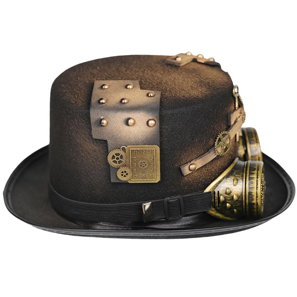 2 Count Gothic Steampunk Top Hat with Goggles, Premium Material Accessories Strap Adjustable DIY Yourself Renaissance Costume