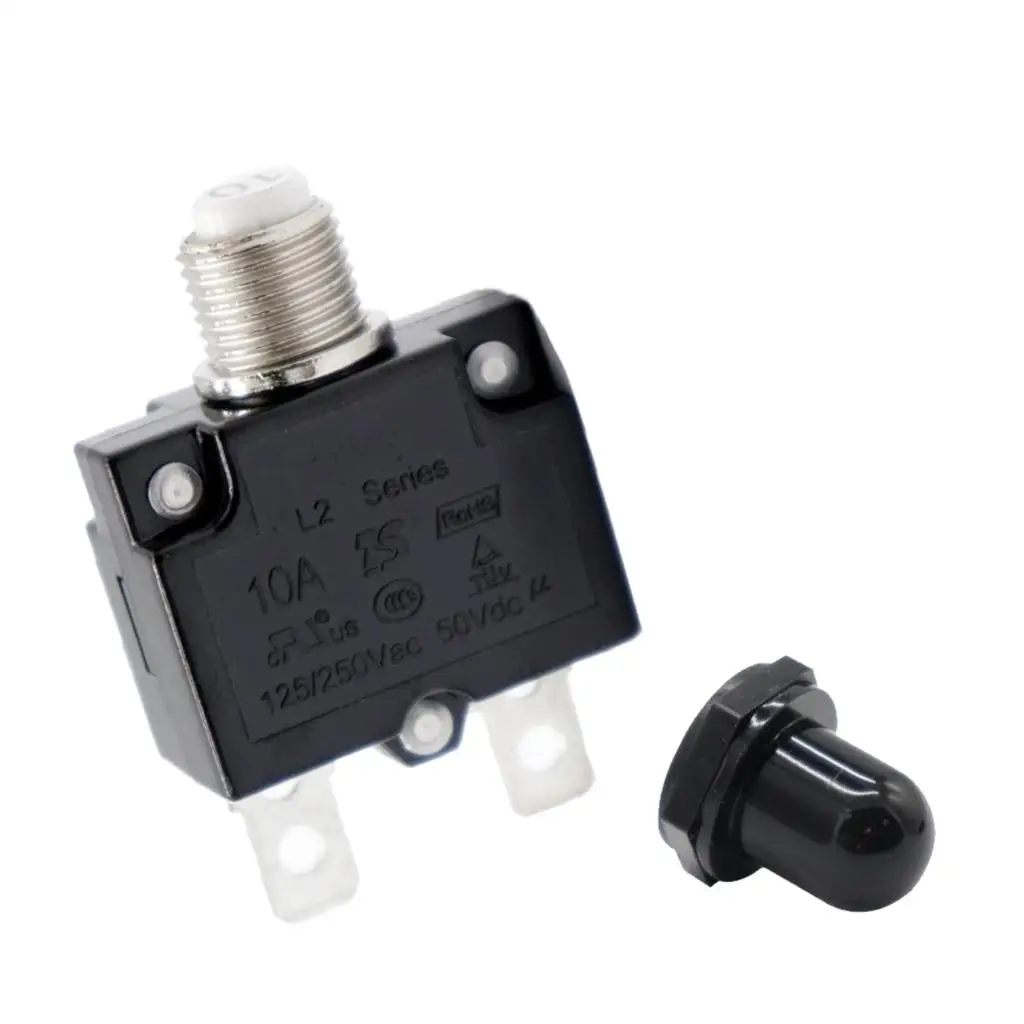 Push Button  Thermal Circuit Breaker Overload  10A + Black Cap