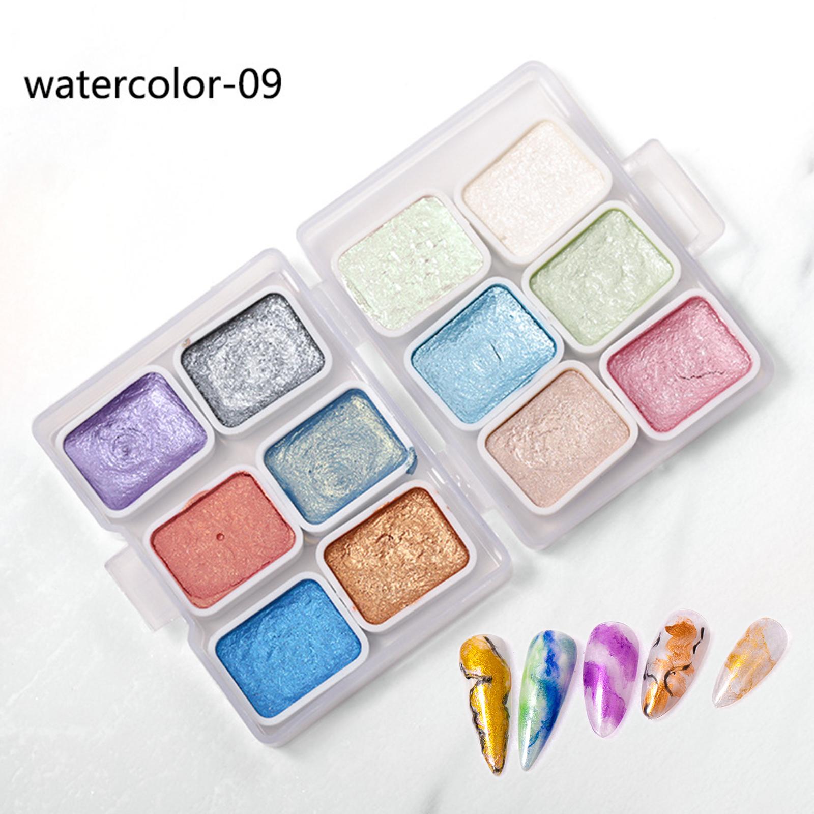 12 Colors Watercolor Paints Set Solid Palette for Nail Art Decoration Illustrations Amateur Hobbyists Professionals Artists