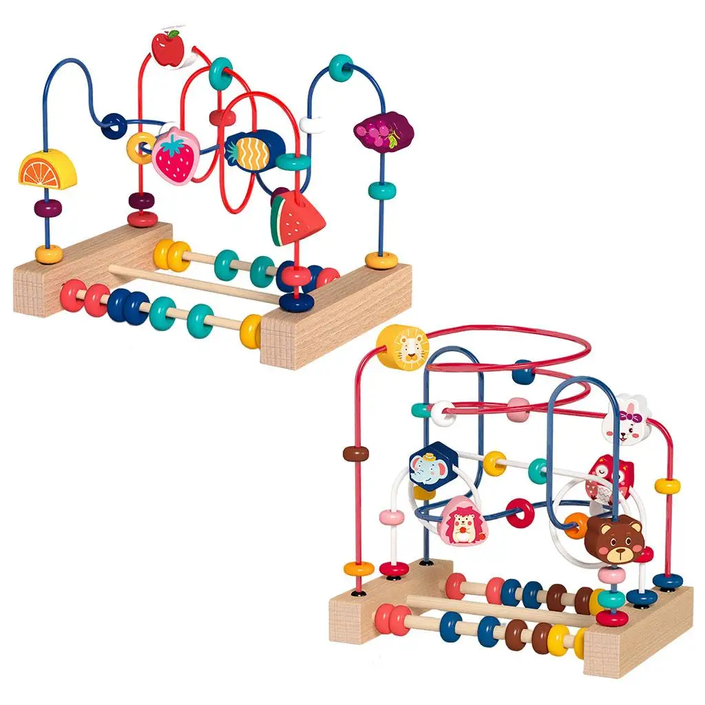 Mini Wooden Wire Bead Maze for Color Recognizing Number Counting Toddlers 
