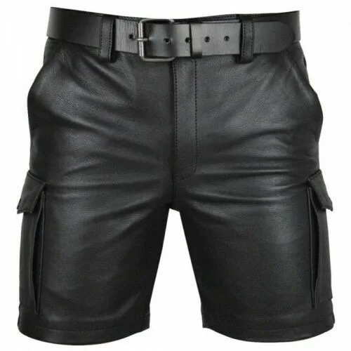 Sommer Streetwear Trend Männer PU Kunstleder Shorts mit Taschen Nachtclub Tragen Lässige Mode Shorts Mittelalterlichen Punk Kostüme 5XL – Detail 4