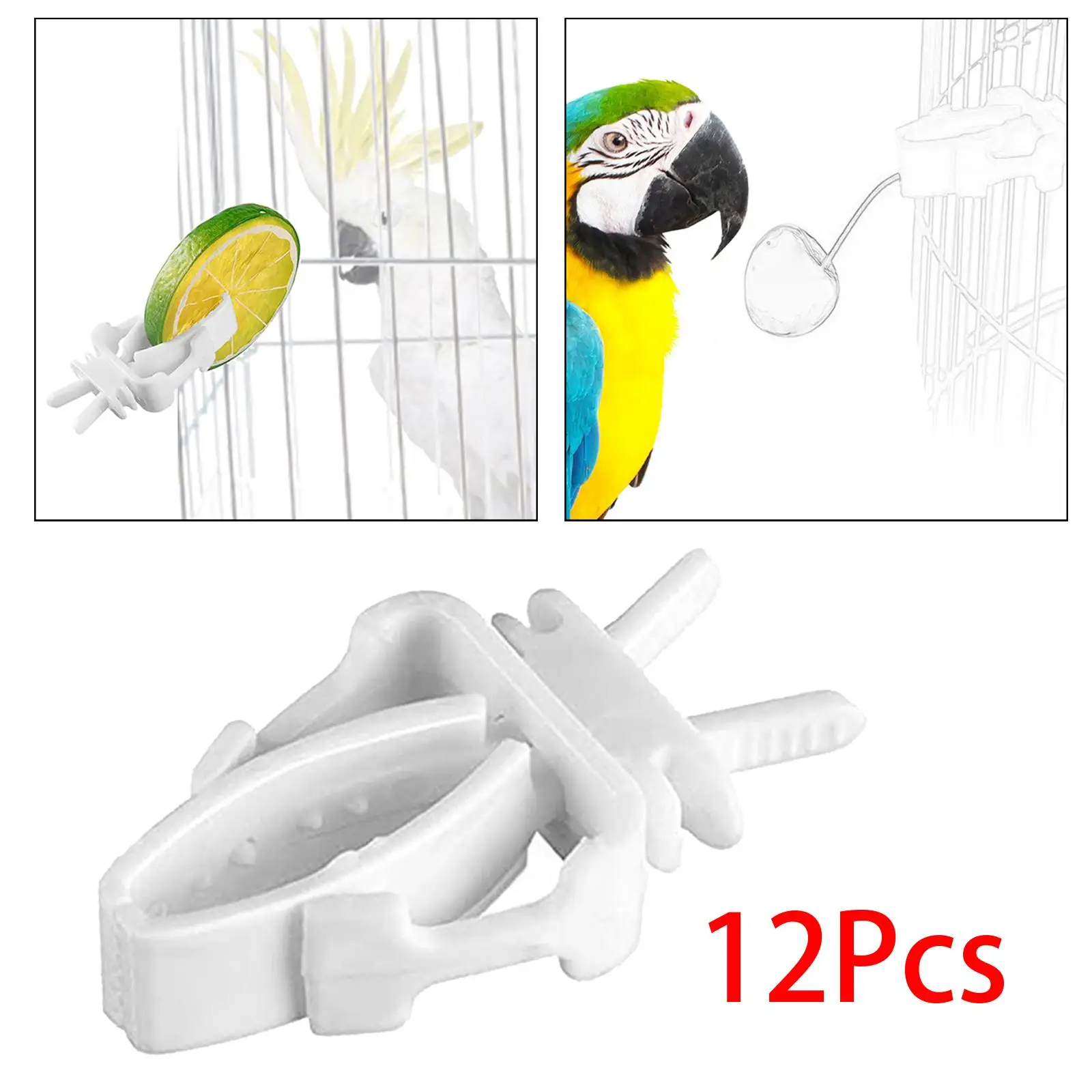 12Pcs Bird Feeding Clip Feeder Device Birds Foraging Toy Bird Cage Food Holder for Parrot Cockatoo Parakeet Budgie Macaw