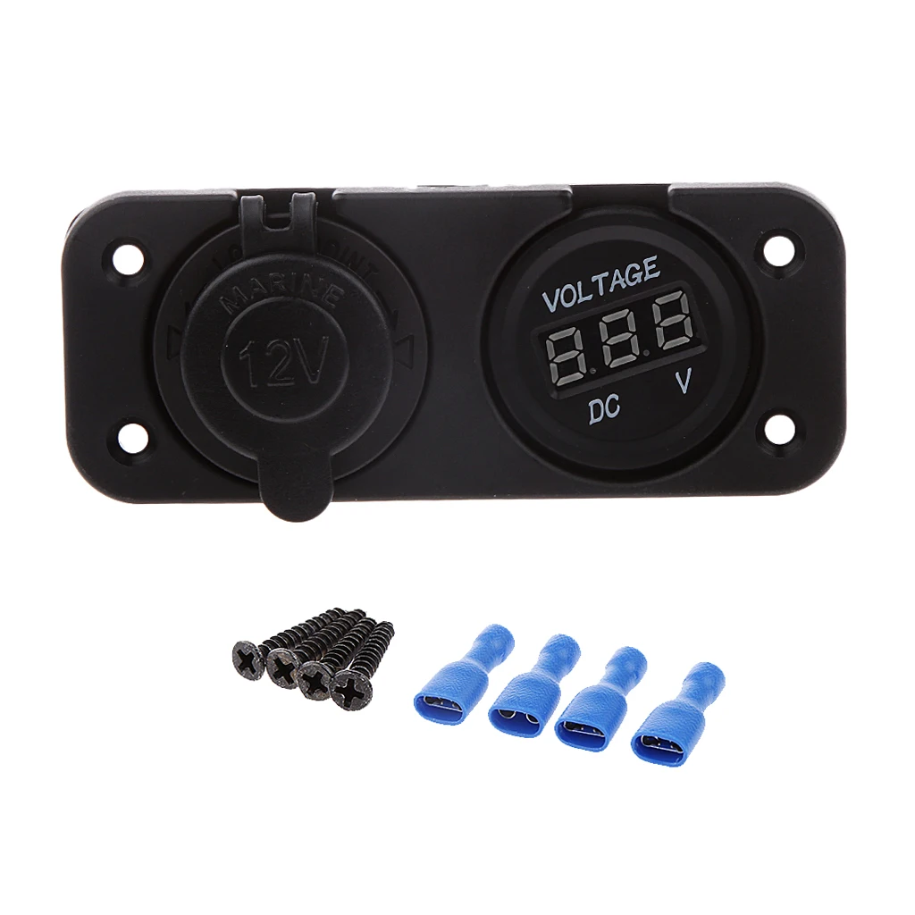 Marine 12V Lighter Dual Outlet + DC Voltmeter for Motorbike Car/Boat/ATV/UTV/Camper/Caravans Universal Use