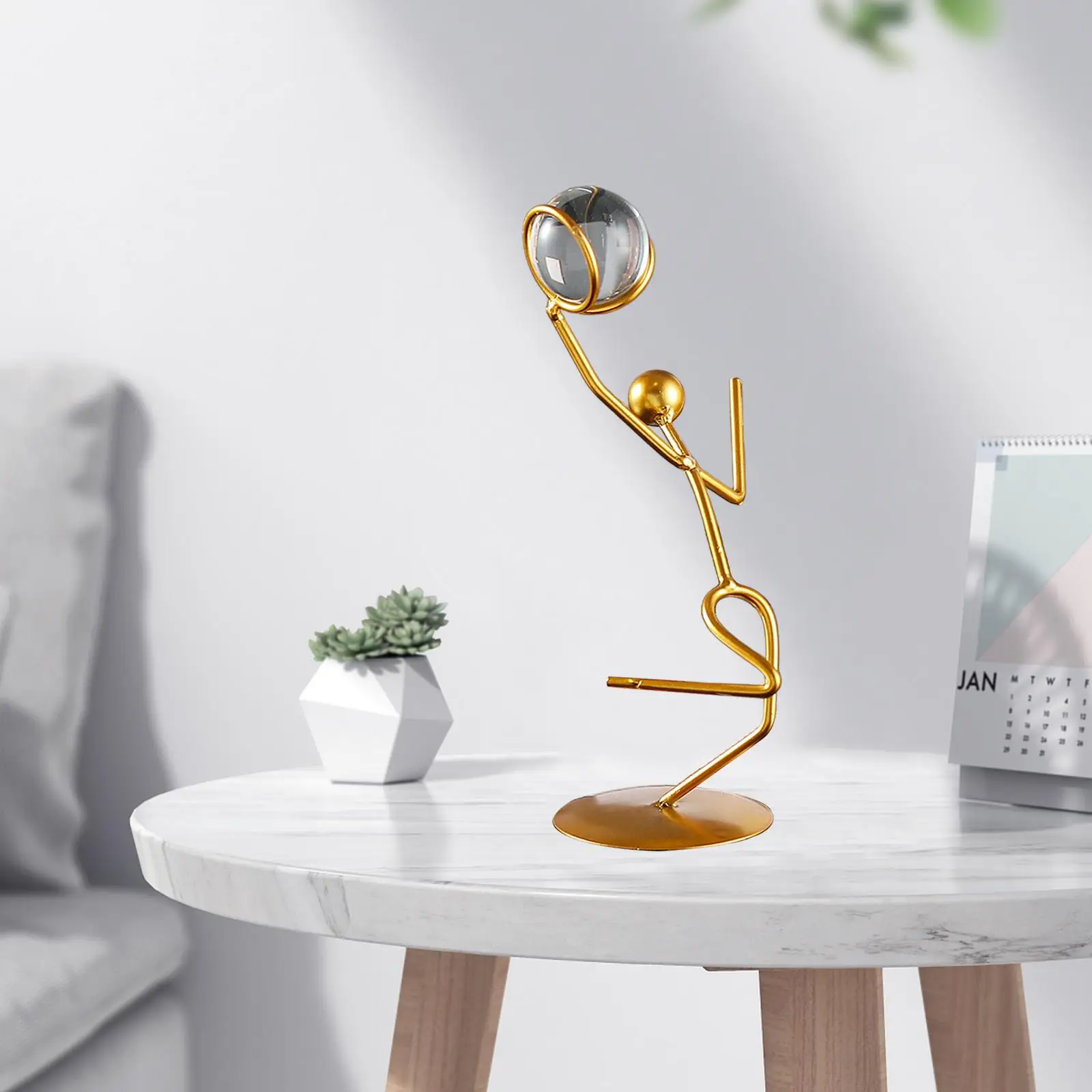 Crystal Ball Figurines with Metal Stand Minimalist Golden Ornaments for Home Bedroom Porch Photography Props Decoration