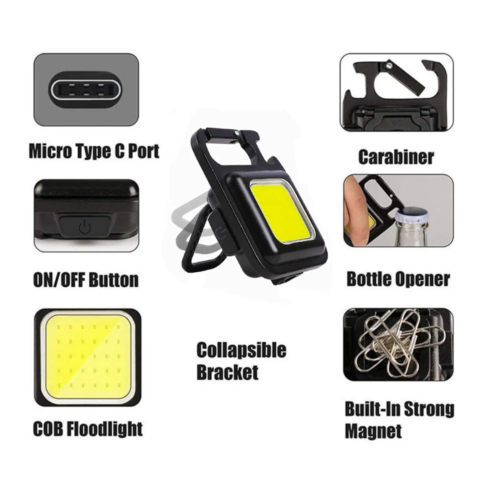 Lights Mechanic Light 800 Lumens 4 Light Modes Bottle Opener COB Keychain flashlights for Outdoor Night Fishing