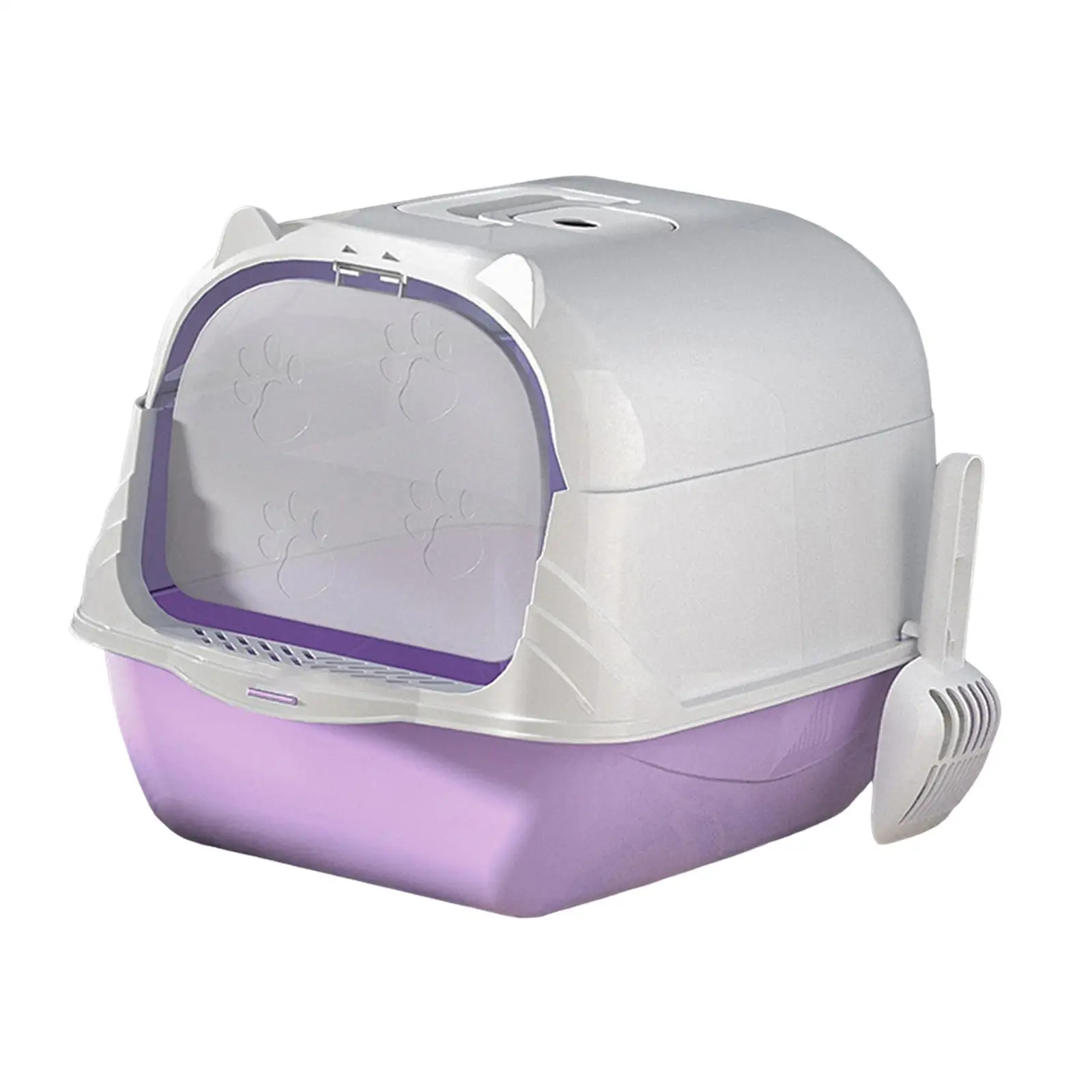 Hooded Cat Litter Box Durable Hollow Pedal Large Space Two Way Movable Door Anti Splashing with Scoop Enclosed Cat Toilet