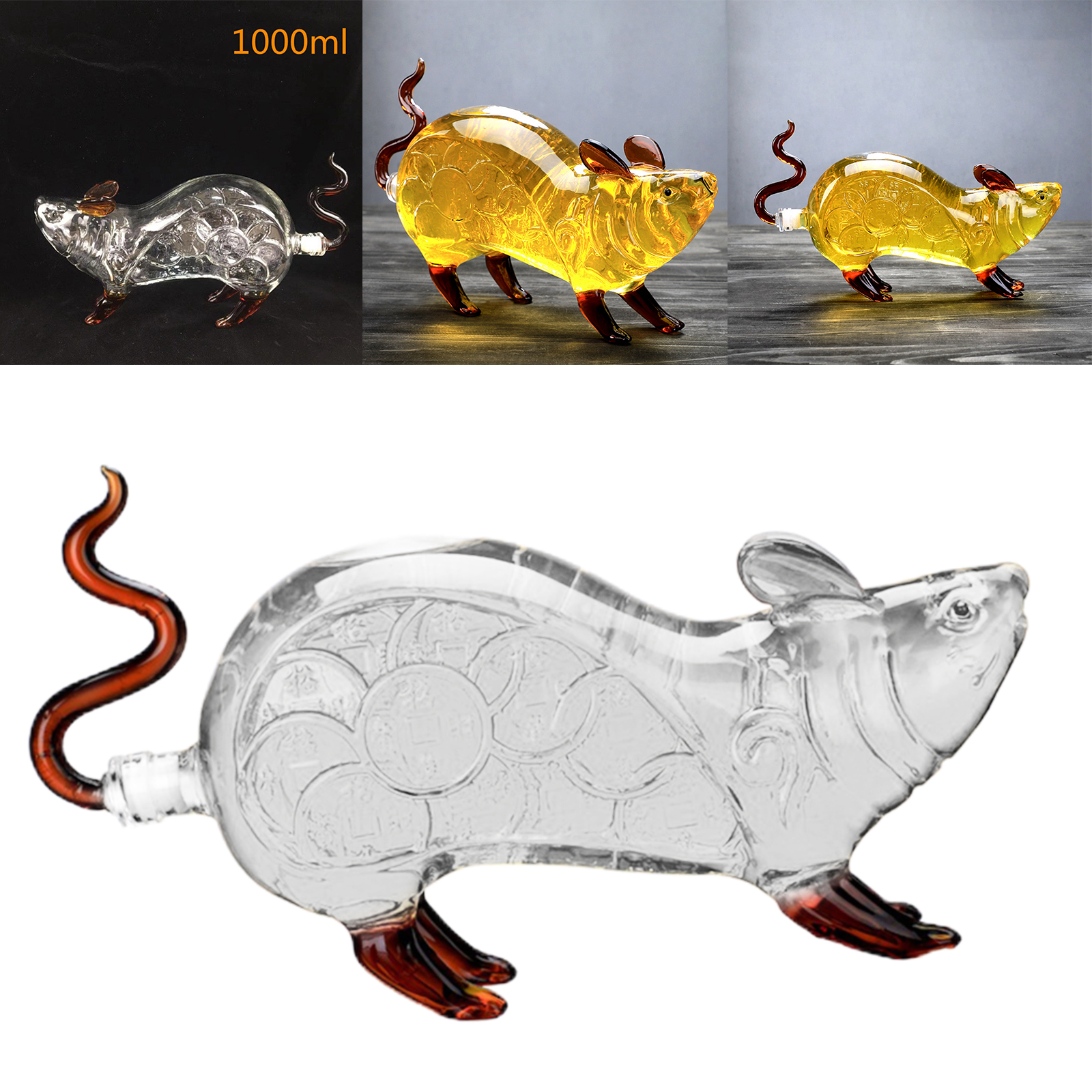 WHISKEYS Decanter Glass Mouse Shape Drinkware Carafe Clear Animal for Car Men