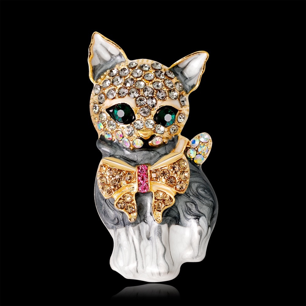 Nette Luxus Emaille Katze Broschen für Frauen Mode Strass Elegante Kitty Brosche Pin Kristall Tier Pins Schmuck Zubehör – Detail 2