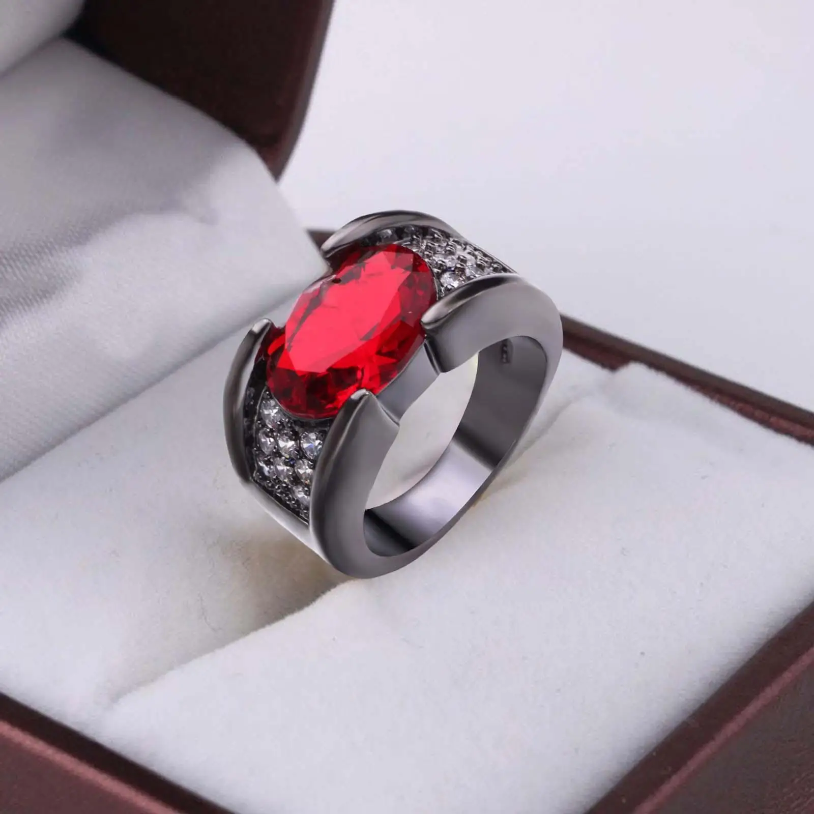 Wedding Ring Red Stone Men Women for Street Anniversary Girlfriend Boyfriend
