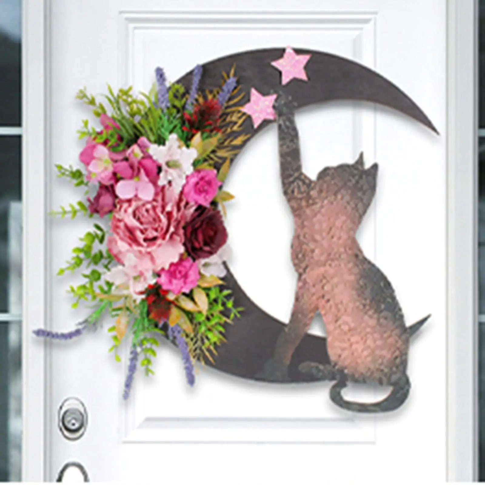 Artificial cat Wreath, Hanging Door Star for Home Valentines Outside Autumn