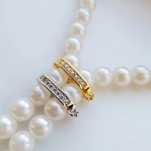 18K Gold Plated Inlaid Zircon Pearl Enhancer Clasp Necklace Shortener Clasp,For  DIY Jewelry Making Accessories Connectors