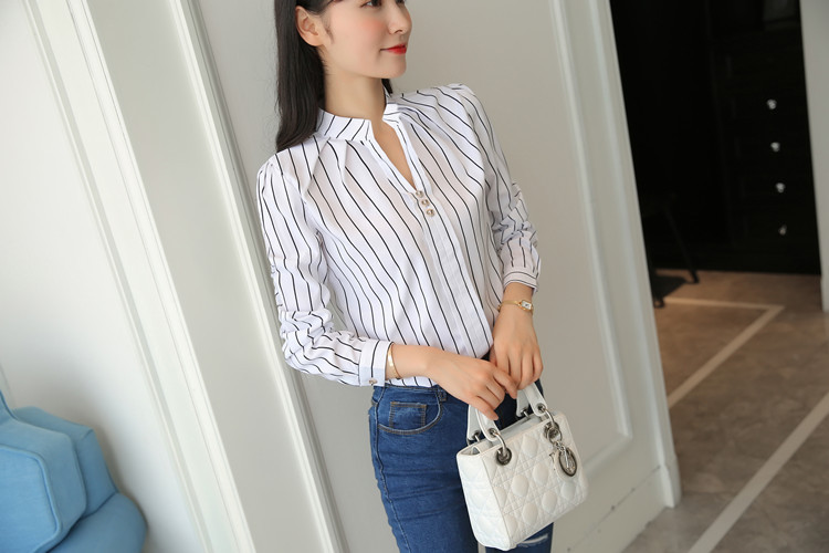 Title 27, Stripe White Women Shirt Korean Fashion Women