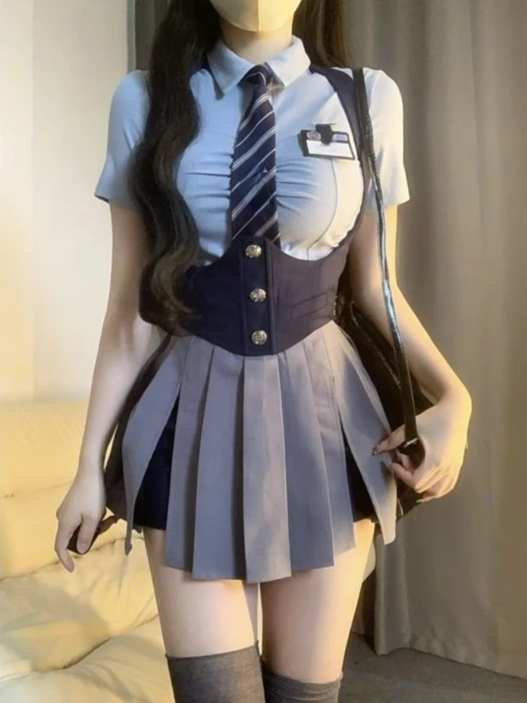 cintura alta para meninas, uniforme JK, camisa