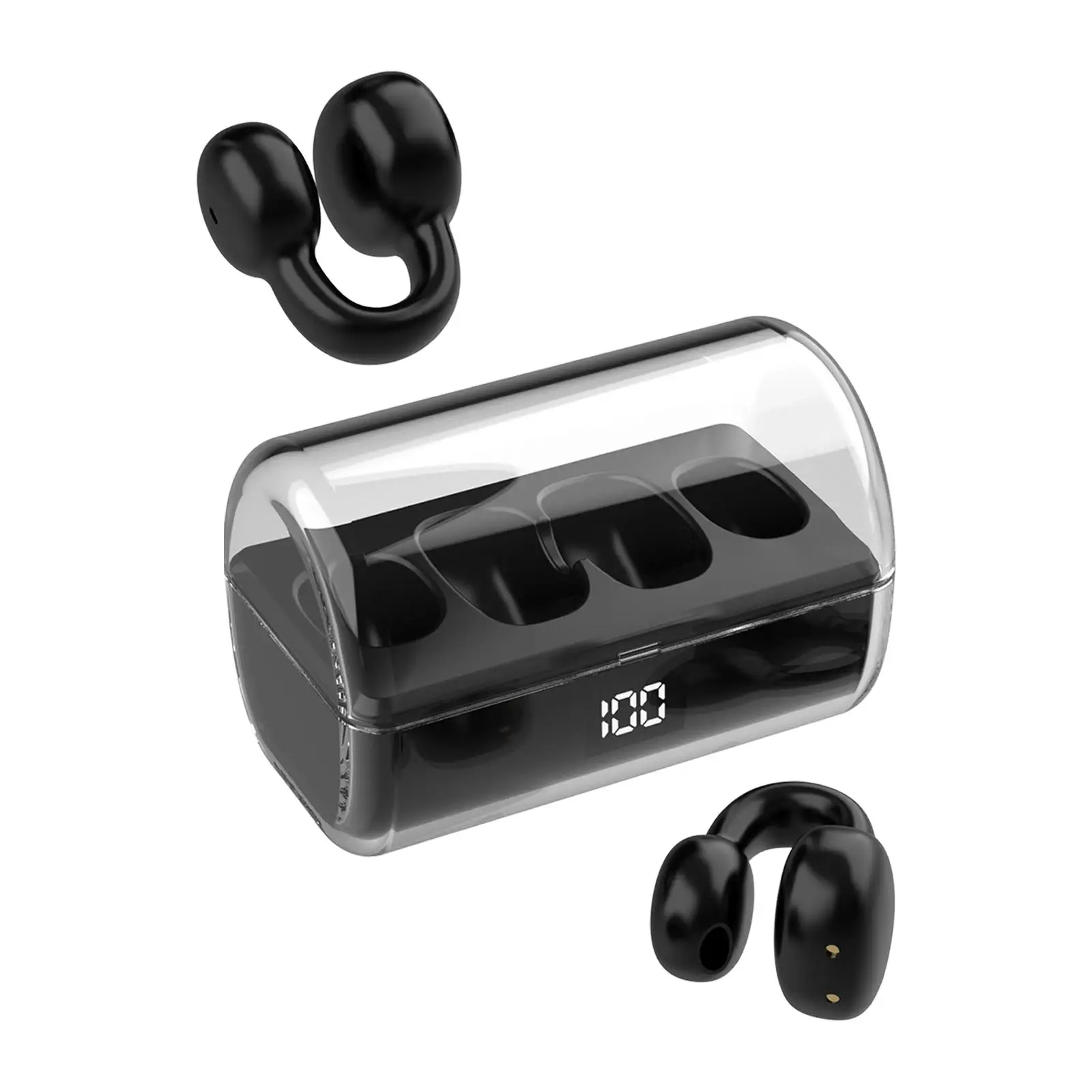 Wireless Ear Clip Headphones with Microphone Mini 24 Hours Clip on Earbuds for Running Workout Cycling Office