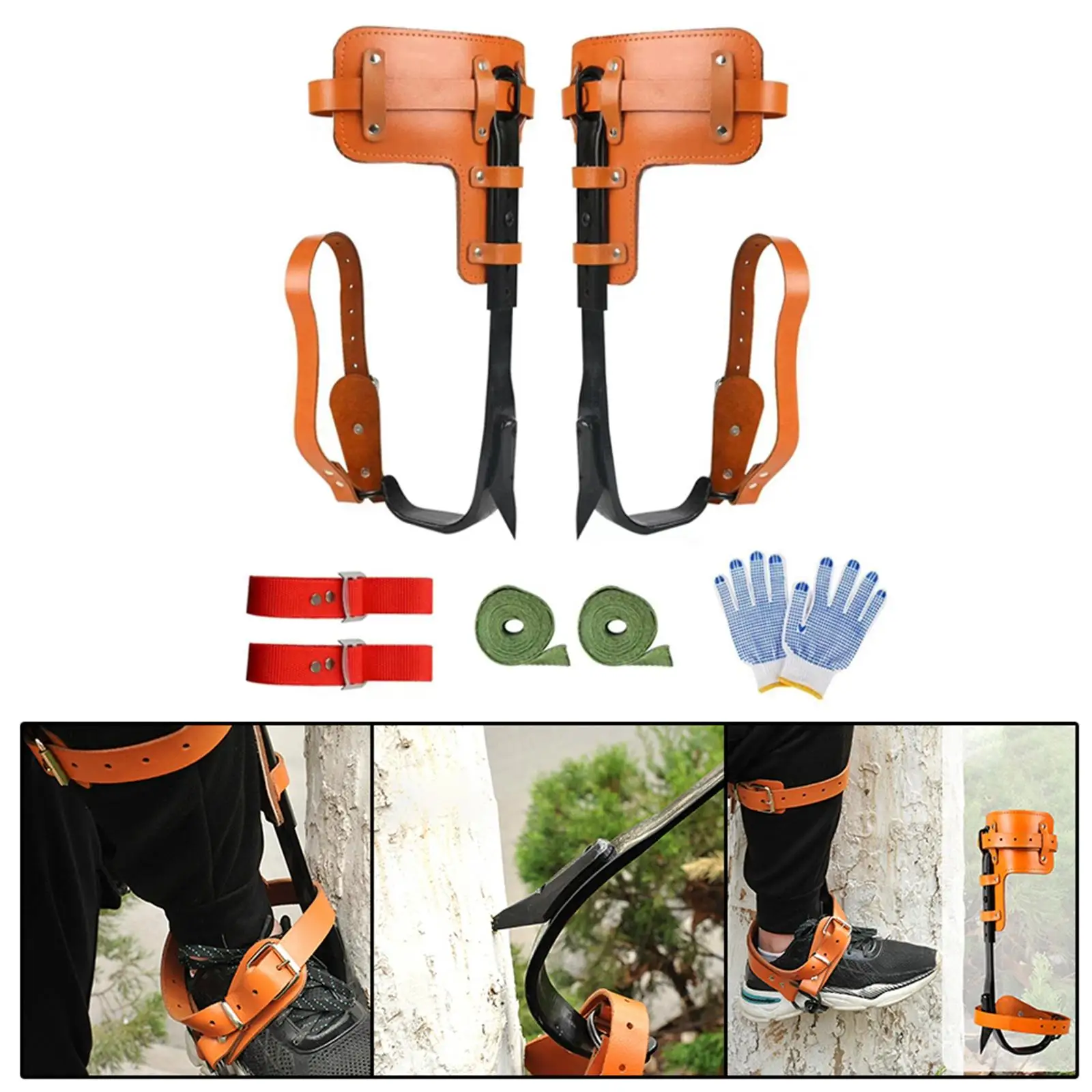 Tree Climbing Spike with Gloves Straps Tree Climbing Equipment Tree Spikes Tree Gripper for Climbing Trees Cutting Tree Camping