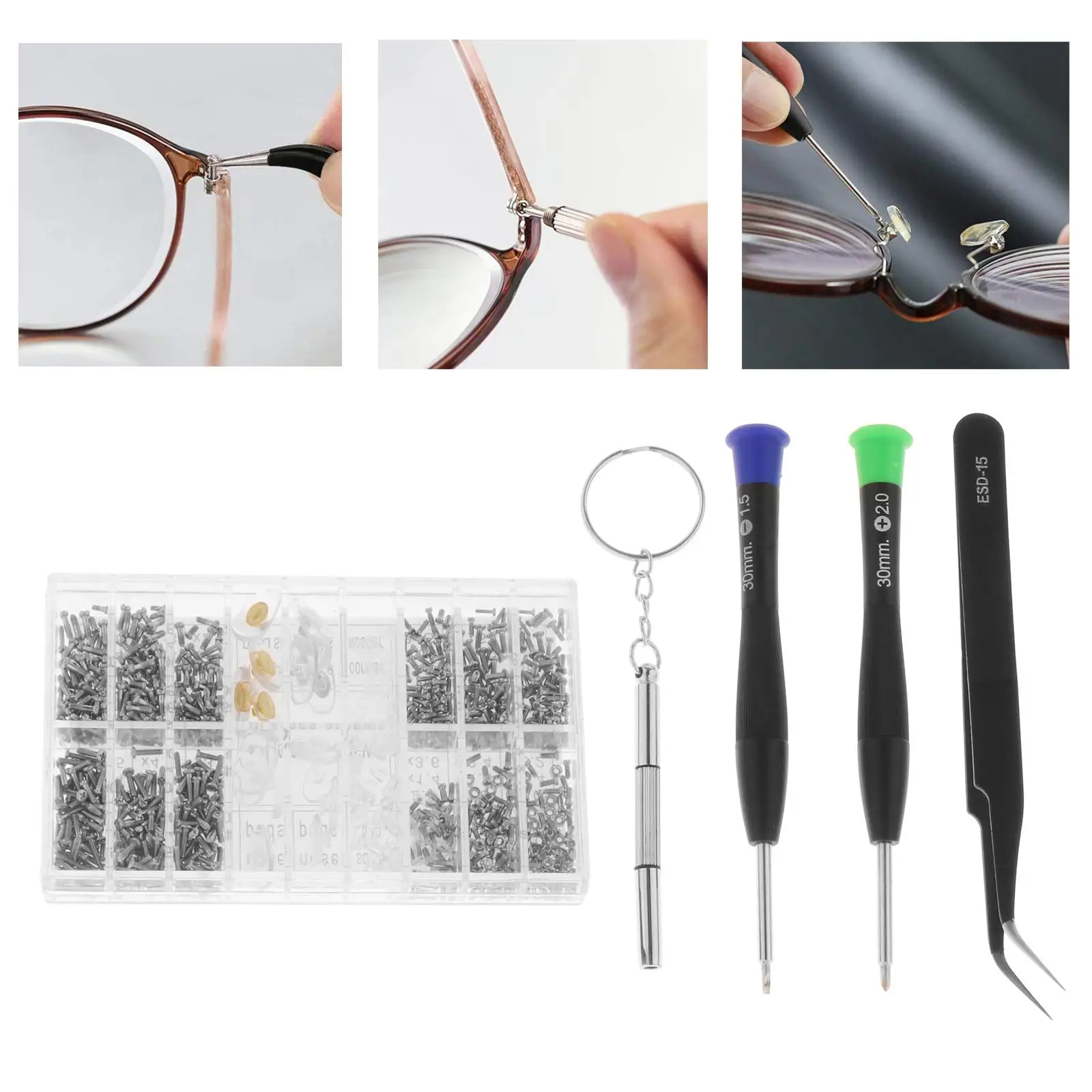 Eyeglasses Repair Kit Include Nose Pads Tweezer Stainless Steel Screws Eye Glass Repairing Tool for Eyewear Eyeglass Watch Clock
