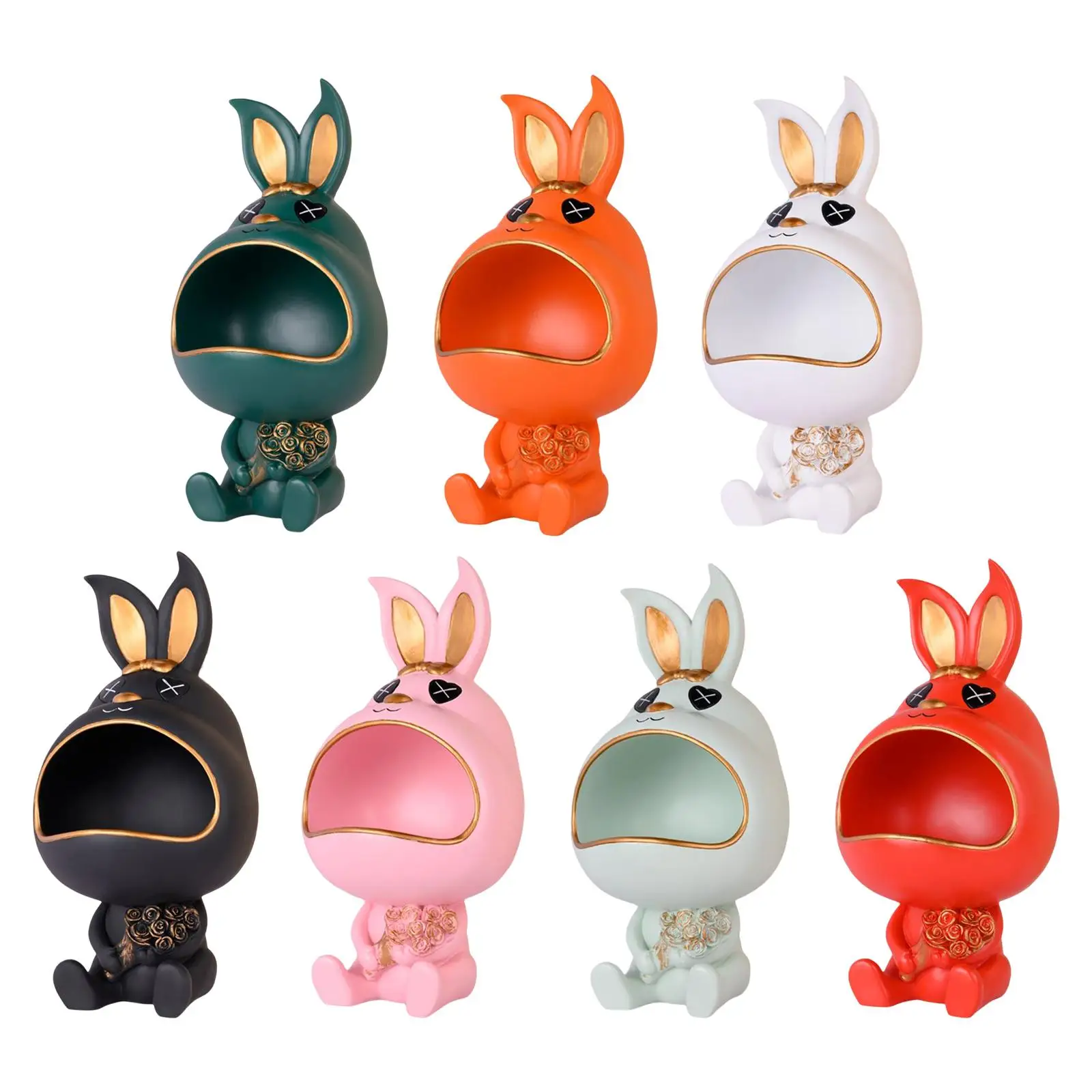 Rabbit Figurine Bunny Statue Resin Sculpture Crafts Organizer Keys Storage Box for Table Dining Room Entrance Holiday Home Decor