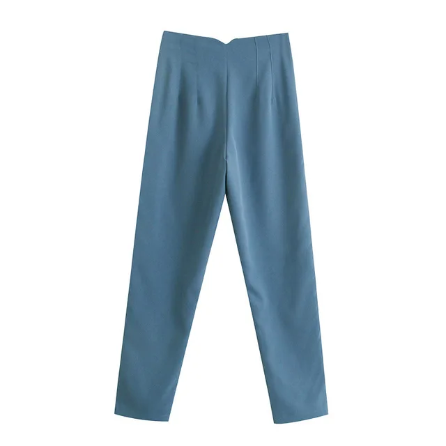 Women Suit Pants High Waist Pleated Pockets Business Trousers Ninth-Length  Lady Trousers Solid Color Straight Leg Suit Pants