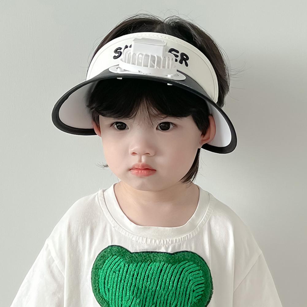 Sommer Kinder Sonne mit Mini Lüfter Leere Top Breite Krempe Visier Wandern Reise Sonnenschutz Mädchen Jungen Outdoor Hut_voghion.com
