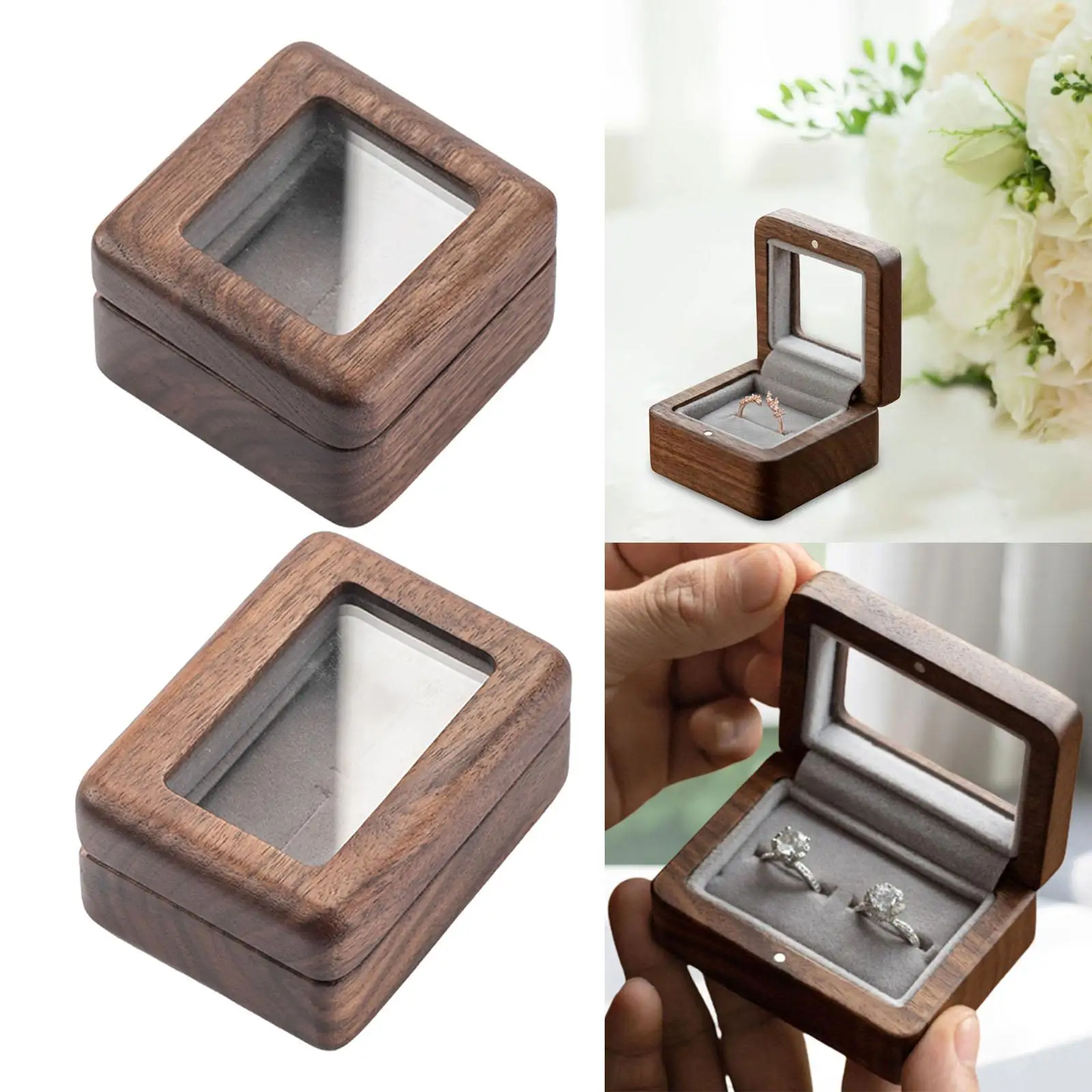 Wedding Ring Box Ring Holder Wooden Jewelry Ring Organizer Jewelry Box Ring Bearer Box for Wedding, Valentines Day Gift