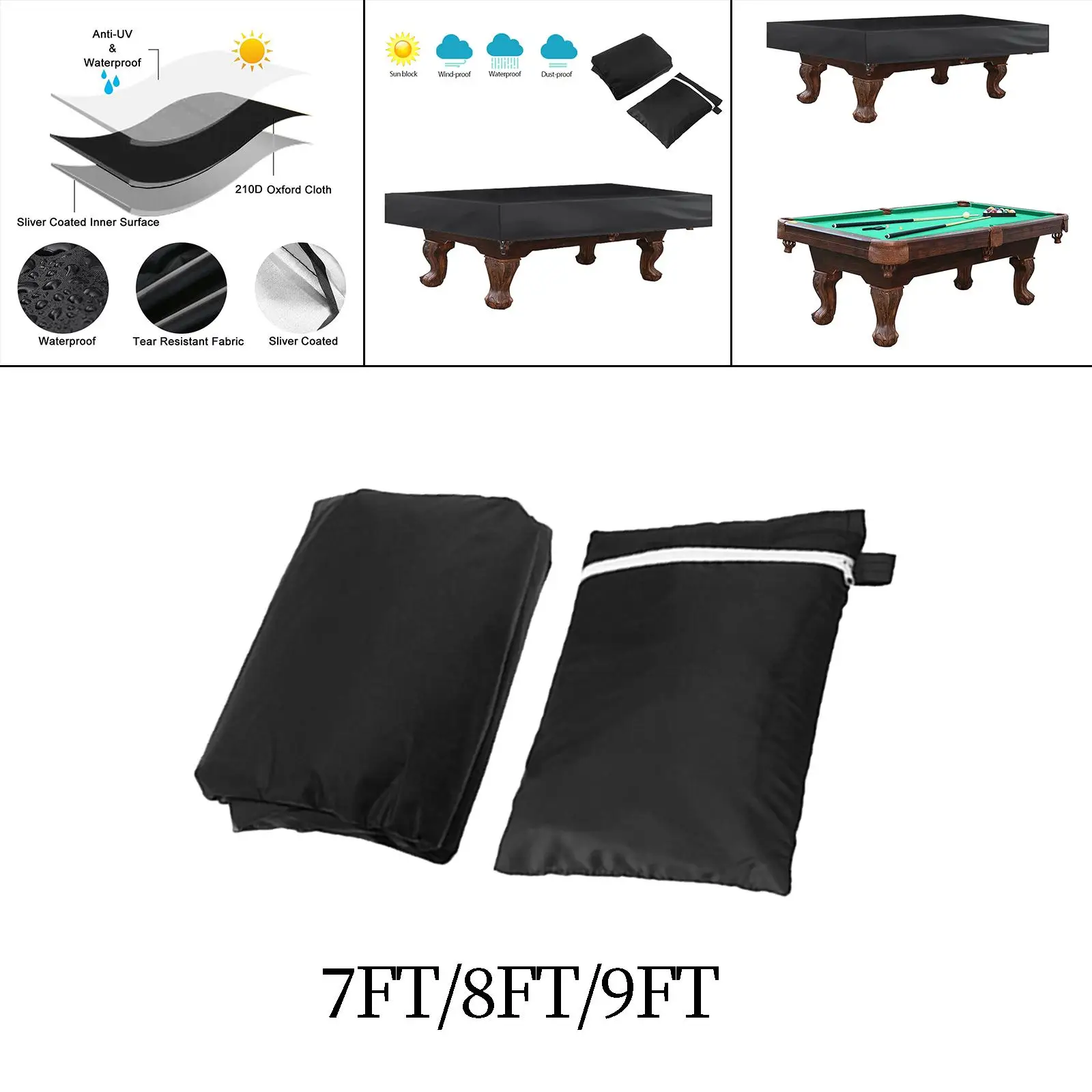 Billiard Pool Table Cover Waterproof Rain Resistant Sun Protection Snooker Table Cover for Indoor Outdoor Table Tennis Table