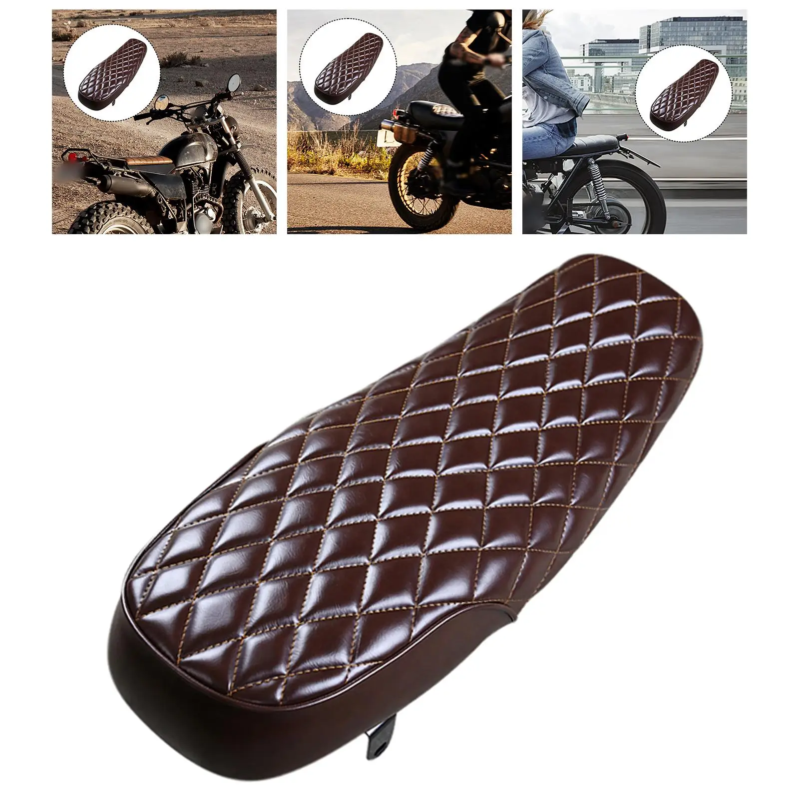 Universal Motorcycle Cafe Racer Seat Vintage Brat Flat Pan Retro Seat Passenger Seat Waterproof Leatherette