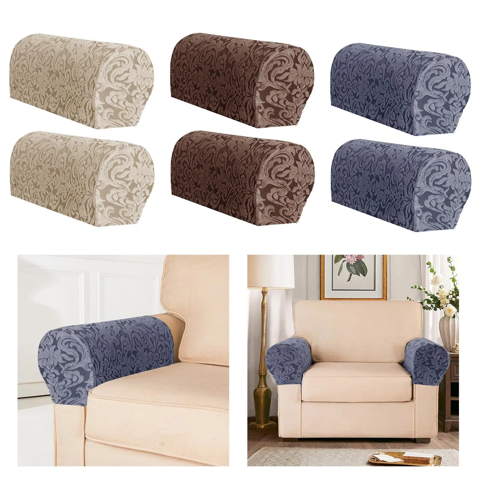 Stretch Armrest Covers Jacquard Sofa Arm Covers Protection Accessories Machine Washable Removable Comfortable Easily Install