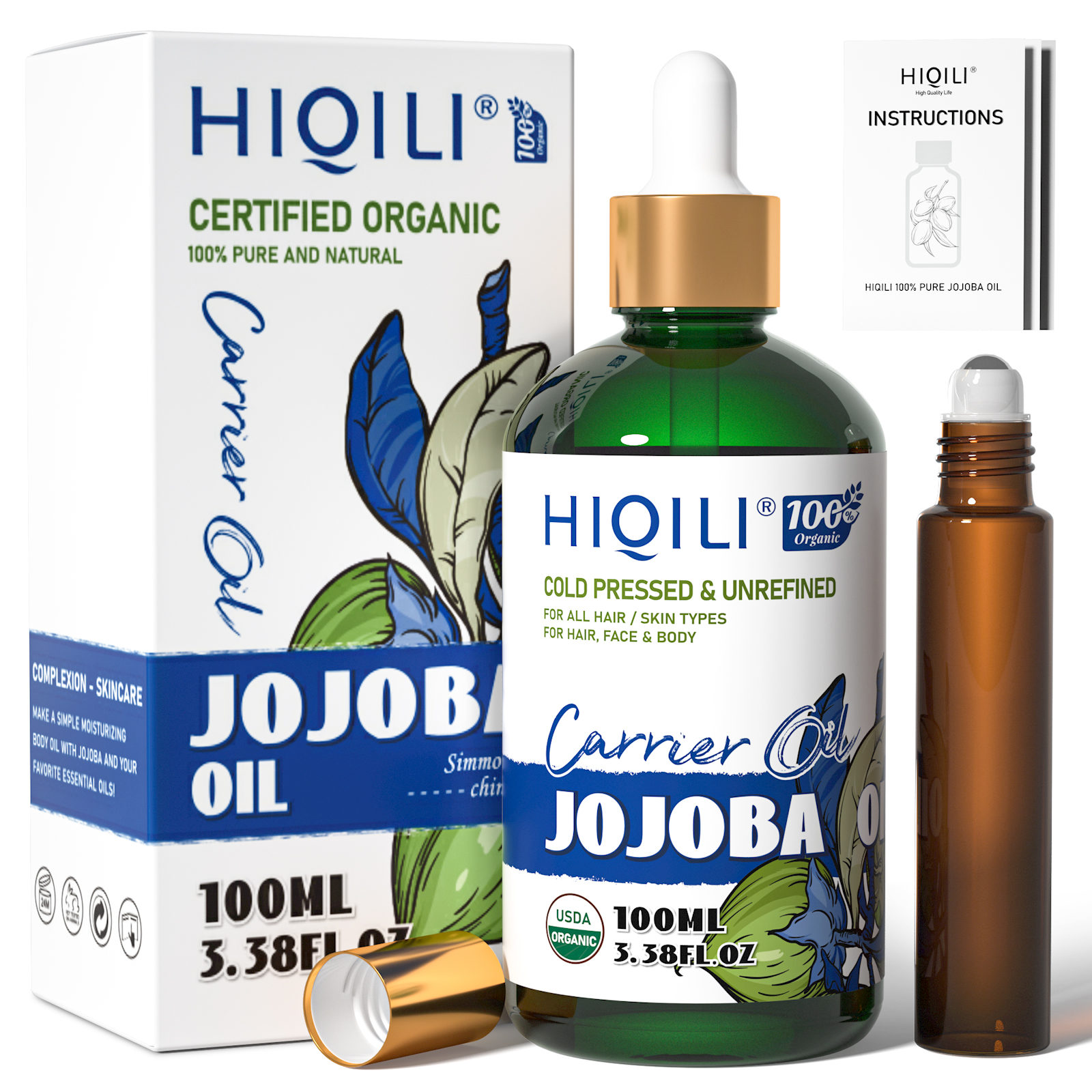 Best of HIQILI Pure Jojoba Carrier Oil，100ML Cold Pressed Unrefined Essential Oils For Mixing, Hair Growth, Face, Nails, Massage Reviews & Tips