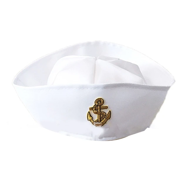 Gorro Marino Blanco con Ancla Disfraz Nautico Marinero Barco Yate