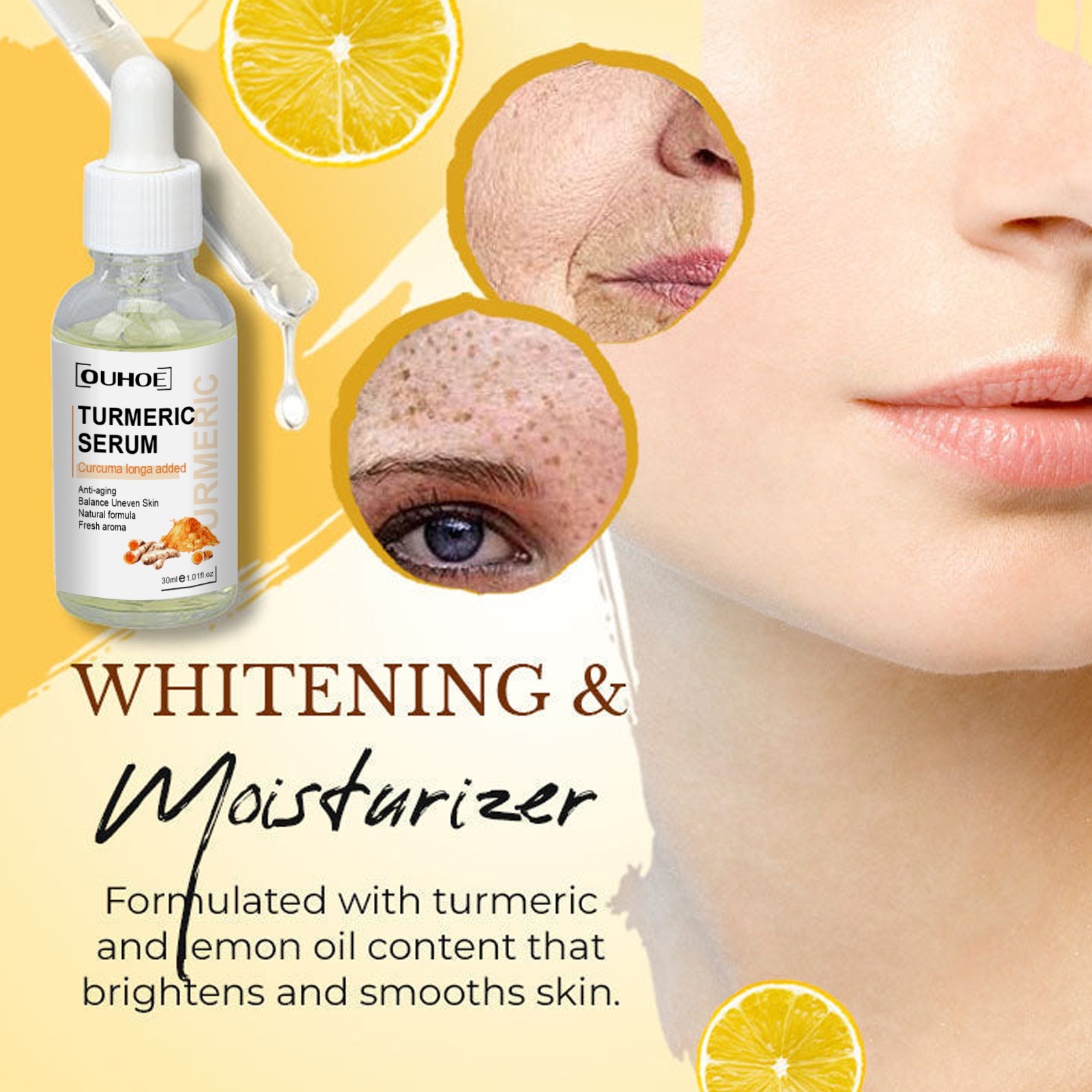 Turmeric Face Serum Whitening Dark Spots Remover Lighten Melanin Anti-Aging Reduce Fine Lines Brightening Improve Dull Skin Care_voghion.com