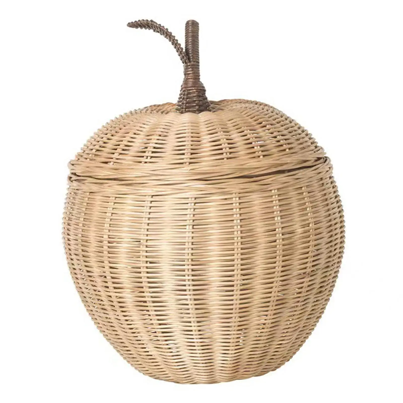 Apple Rattan Storage Basket with Lid for Countertop Living Room Utility Room