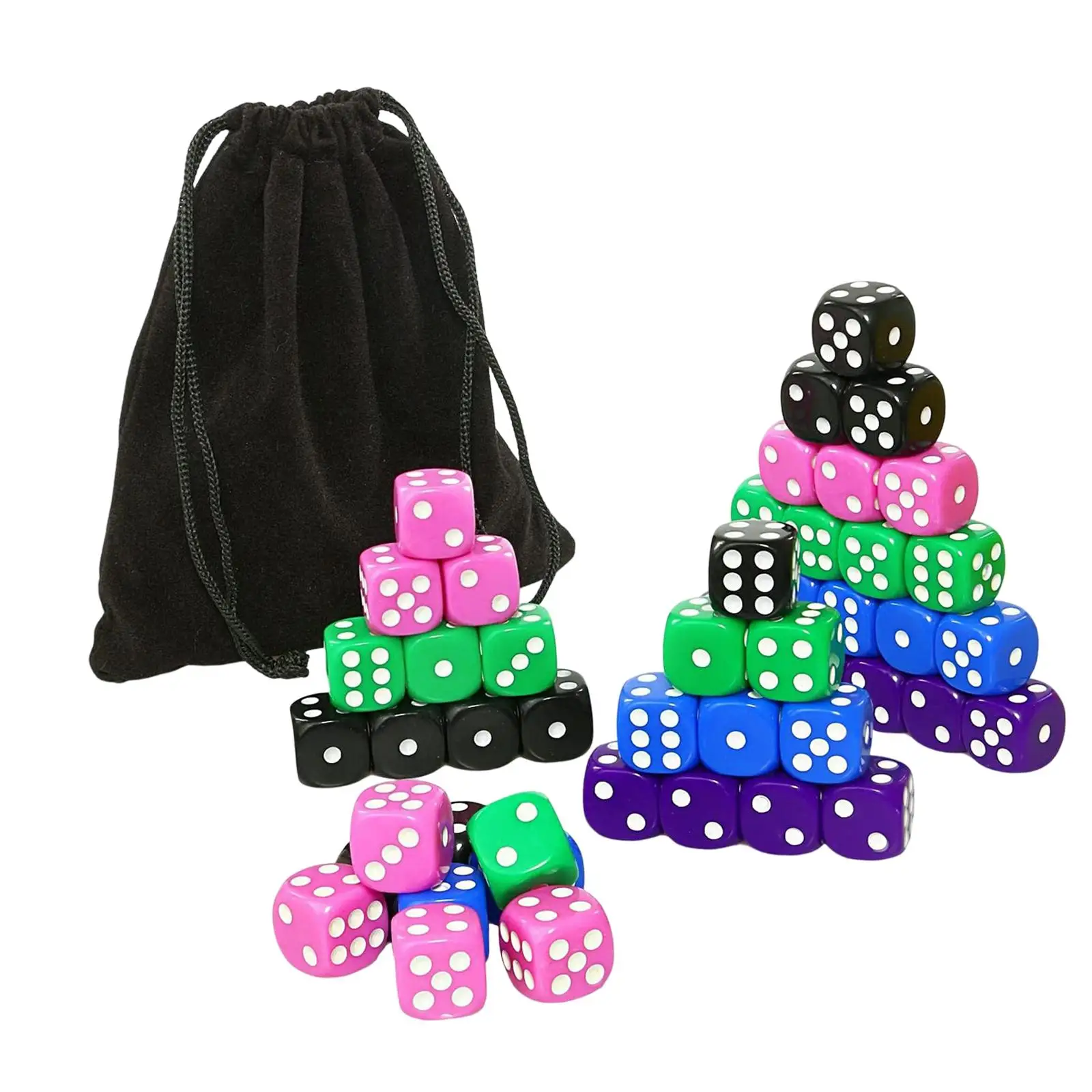 50pcs D6 6 Sided Dice Set with Drawstring Dice Bag for MTG RPG Bar Toys, 16mm Acrylic Dice, Table Games, Role Playing Games