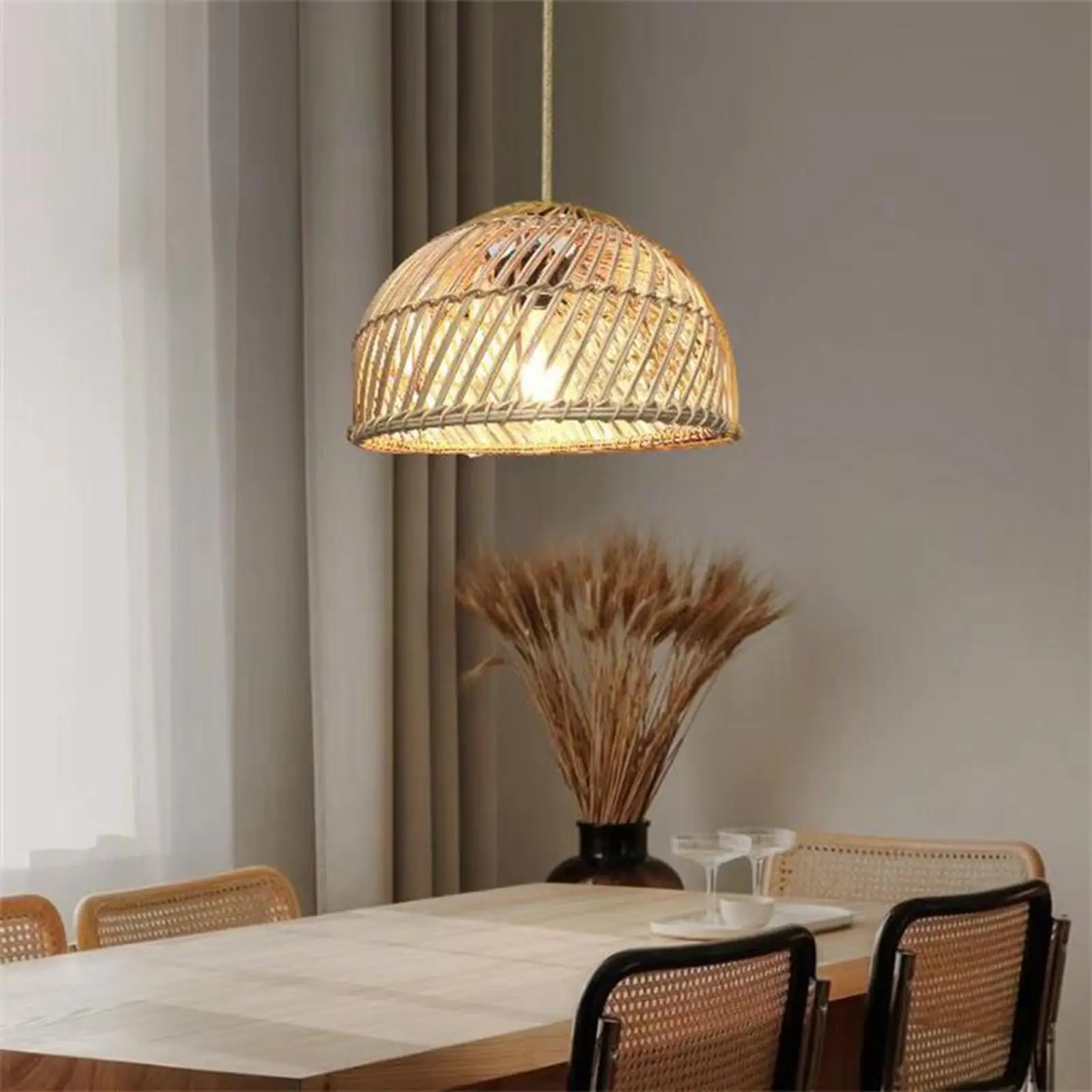 Rattan Woven Lampshade Ceiling Pendant Light Shade for Teahouse Dining Room