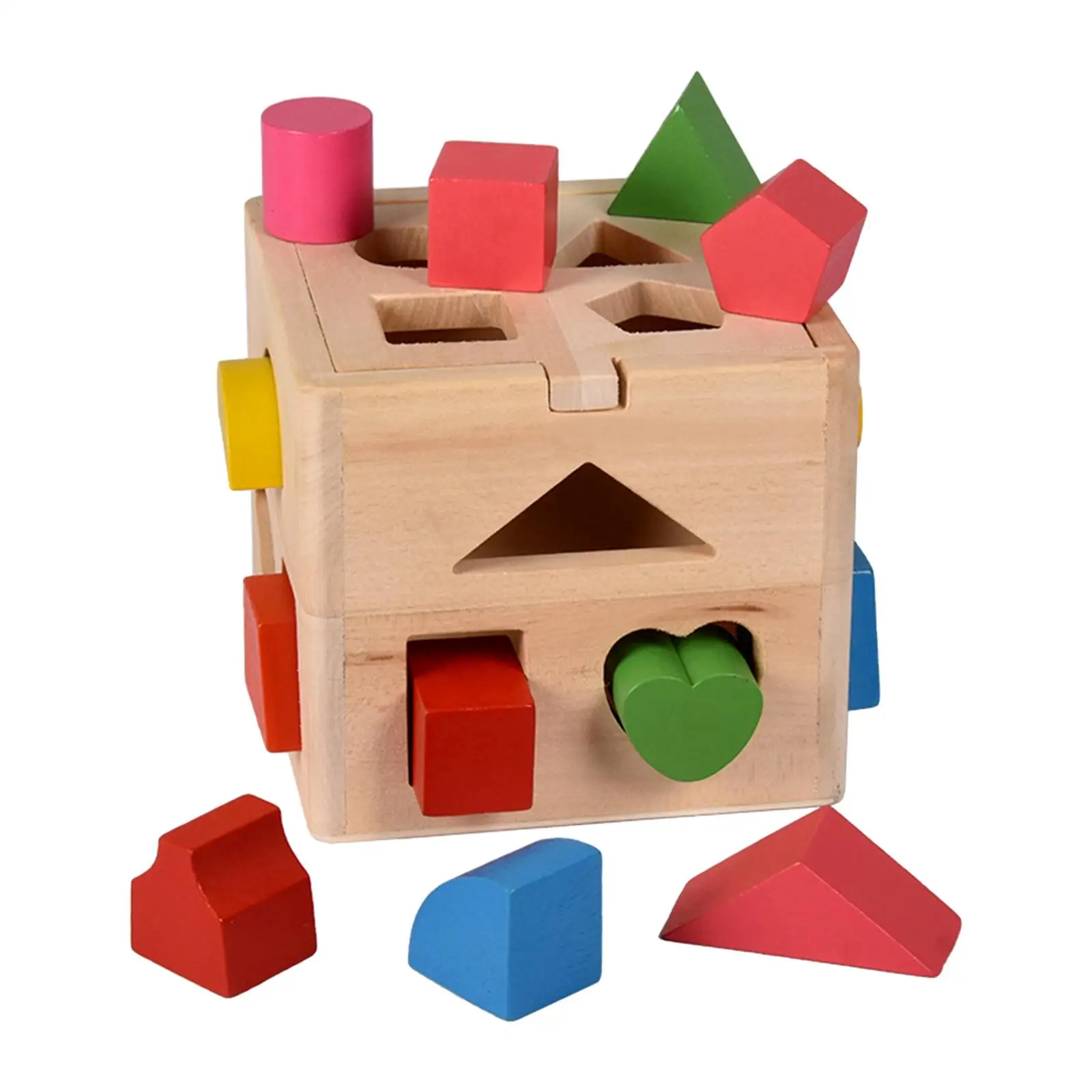 Wooden Shape Sorter Cube Geometric Shapes Toy Puzzles Preschool Learning Toys for Kids Girls Preschool Holiday Gifts