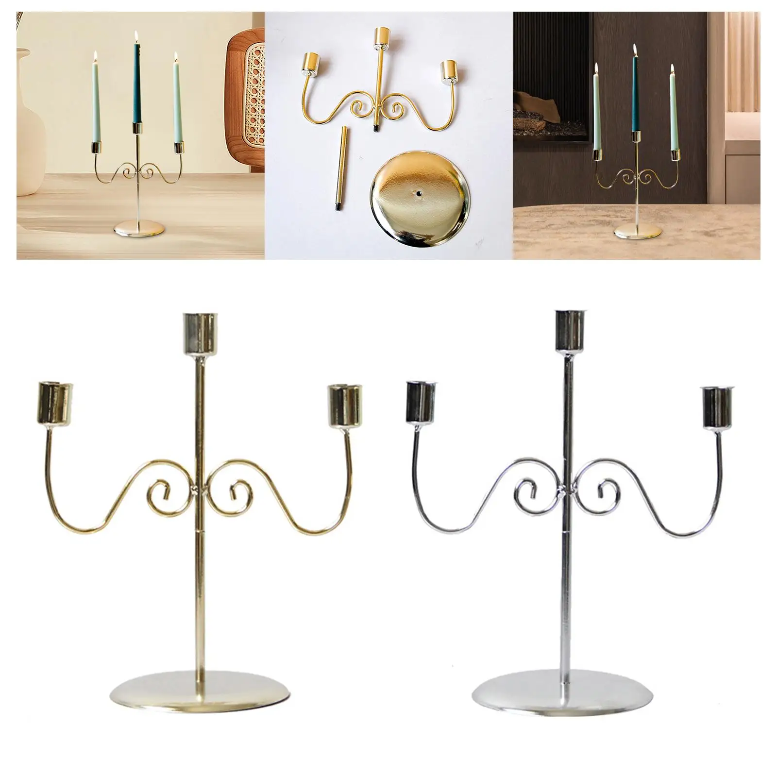 3 Arms Candlesticks Simple Candles Stand Taper Candle Holder Candleholder for Mantle Anniversary Fireplace Dining Room Ornament