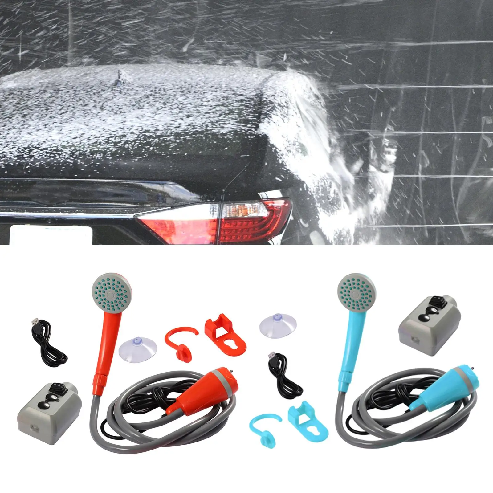 Portable Camping Shower Handheld Compact Rechargeable Pressure Washer for Hiking Car Washing Garden Watering Outdoor Travel