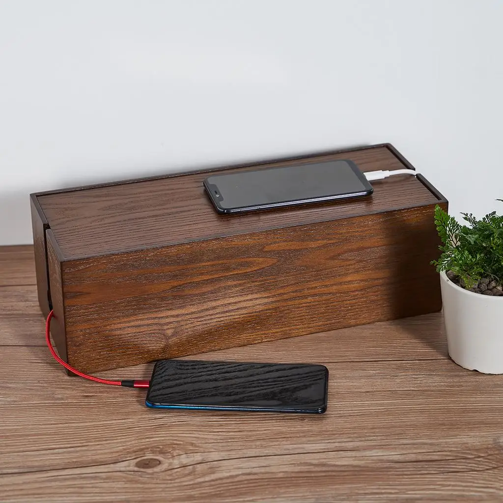 Cable management box made of wood Cable organizer made of wood material Cable