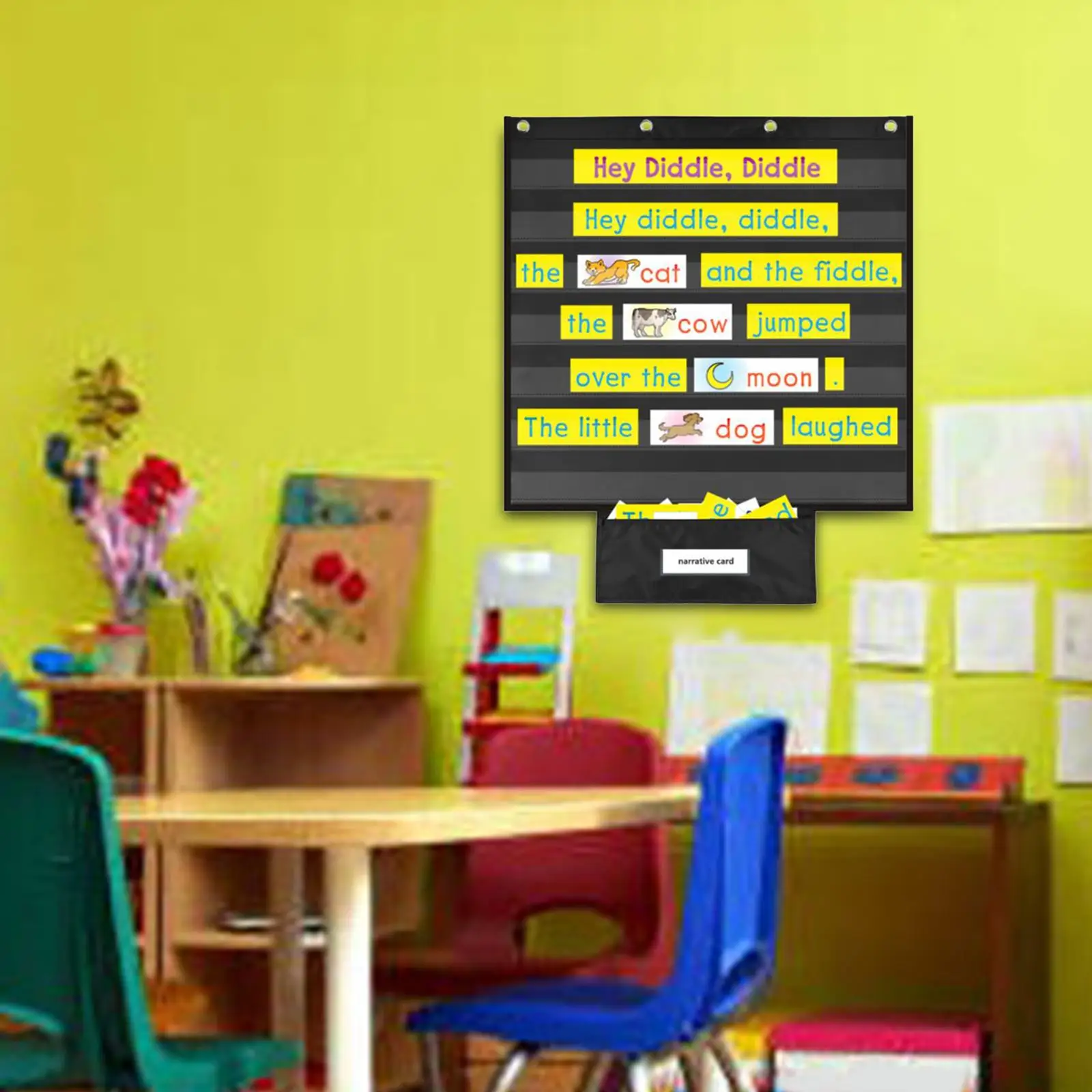 Durable Chart Pocket Classroom Storage Hanging for Grammar Cards Children