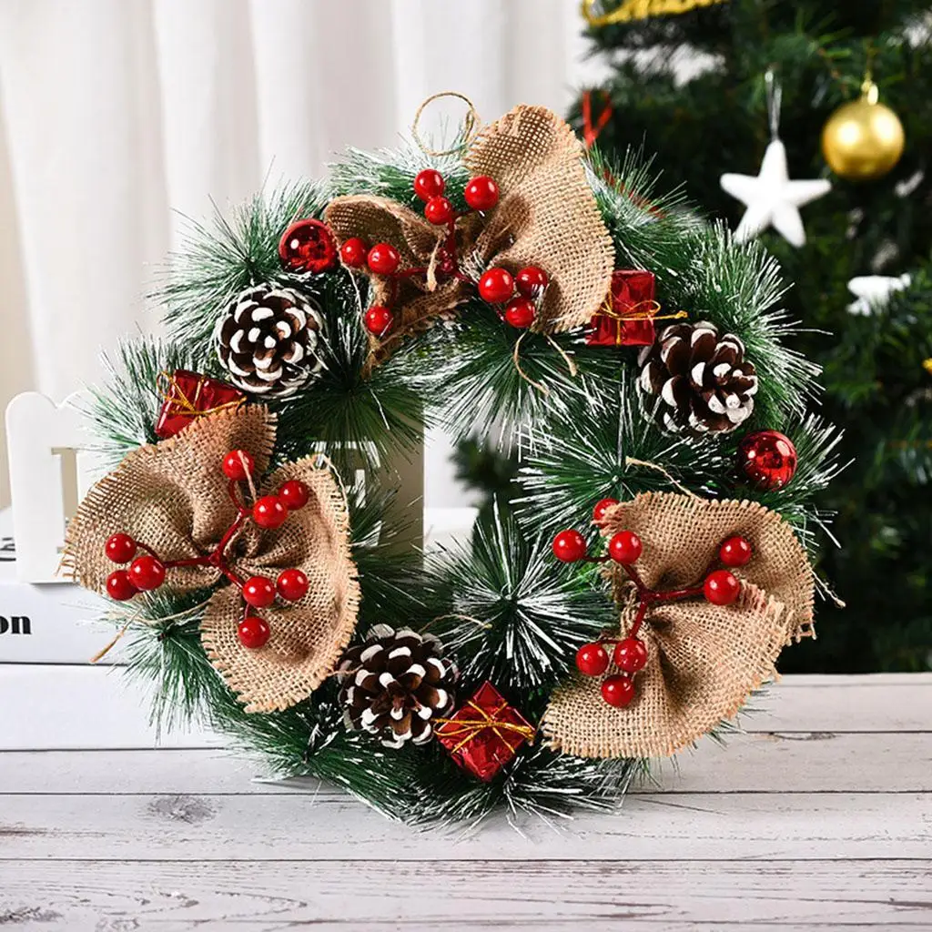 Christmas Wreath Front Door Hanging Garland Hoop Gifts for Decor