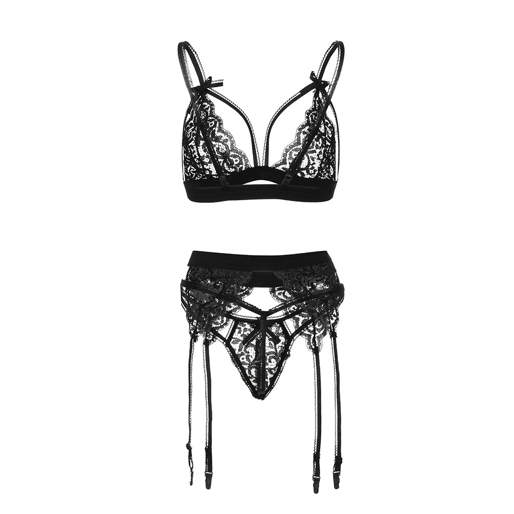 Sexy Lingerie Women Lace Underwear Set Porn Temptation Bra G String Garter Suit Exotic Clothes 4890