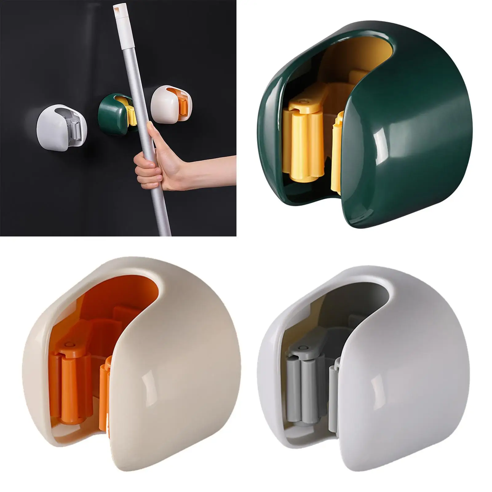 Broom and Mop Holder Self Adhesive Wall Mount Anti Slip Storage Mop Clip Sturdy Hanging Storage Hook for Closet Garage Office