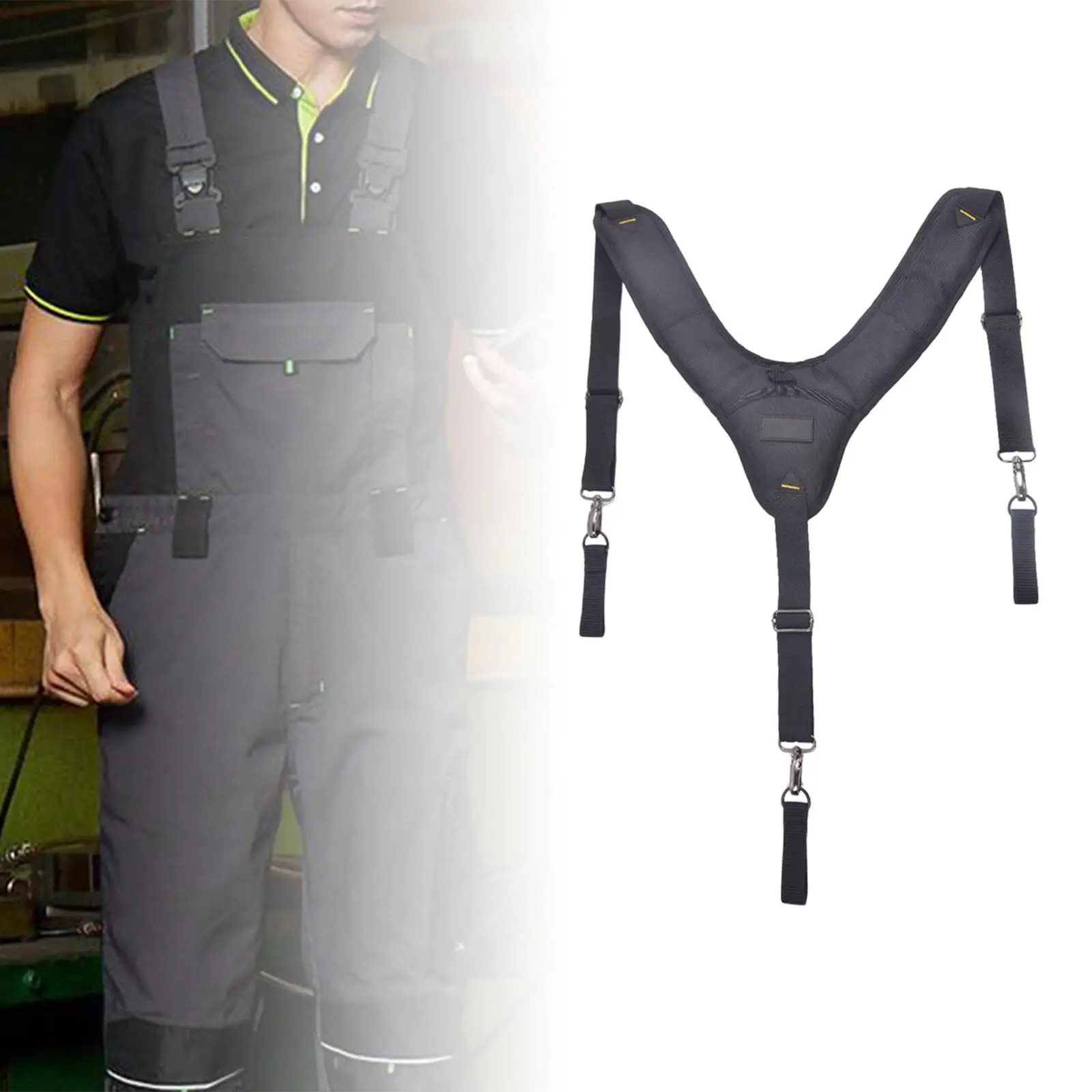Tool Belt Suspender Classic Black with Shoulder Pad Even Weight Distribution Work Suspender for Technicians Work Suspension Rig