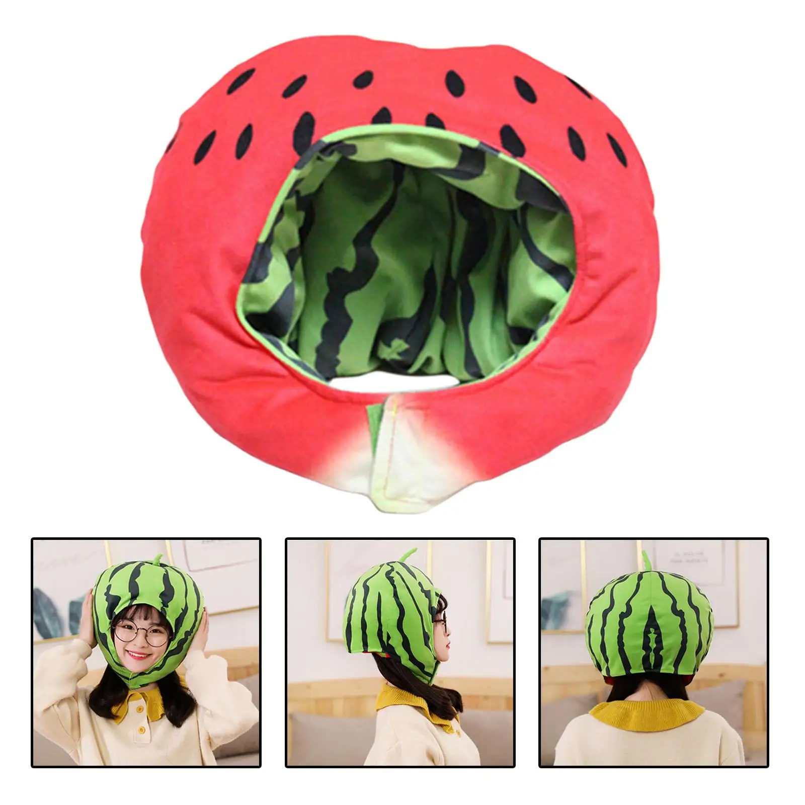 Funny Watermelon Hat Durable Fruit Headwear Headgear Double Use for Party Supplies Carnival Halloween Cosplay Photo Props