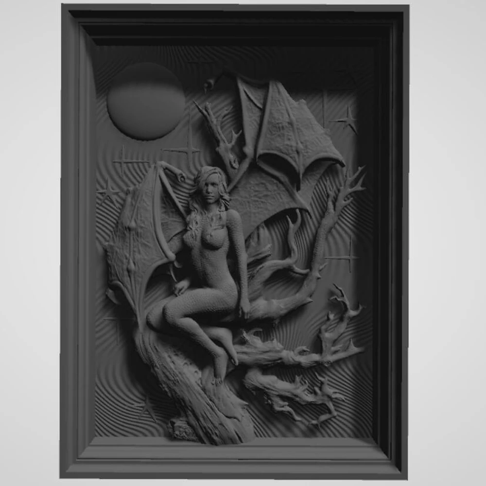 3D Model STL File Dragon Girl Panel Wall Décor Relief for CNC Router Round Engraving Support ZBrush Artcam Aspire Cut3d band saw machine