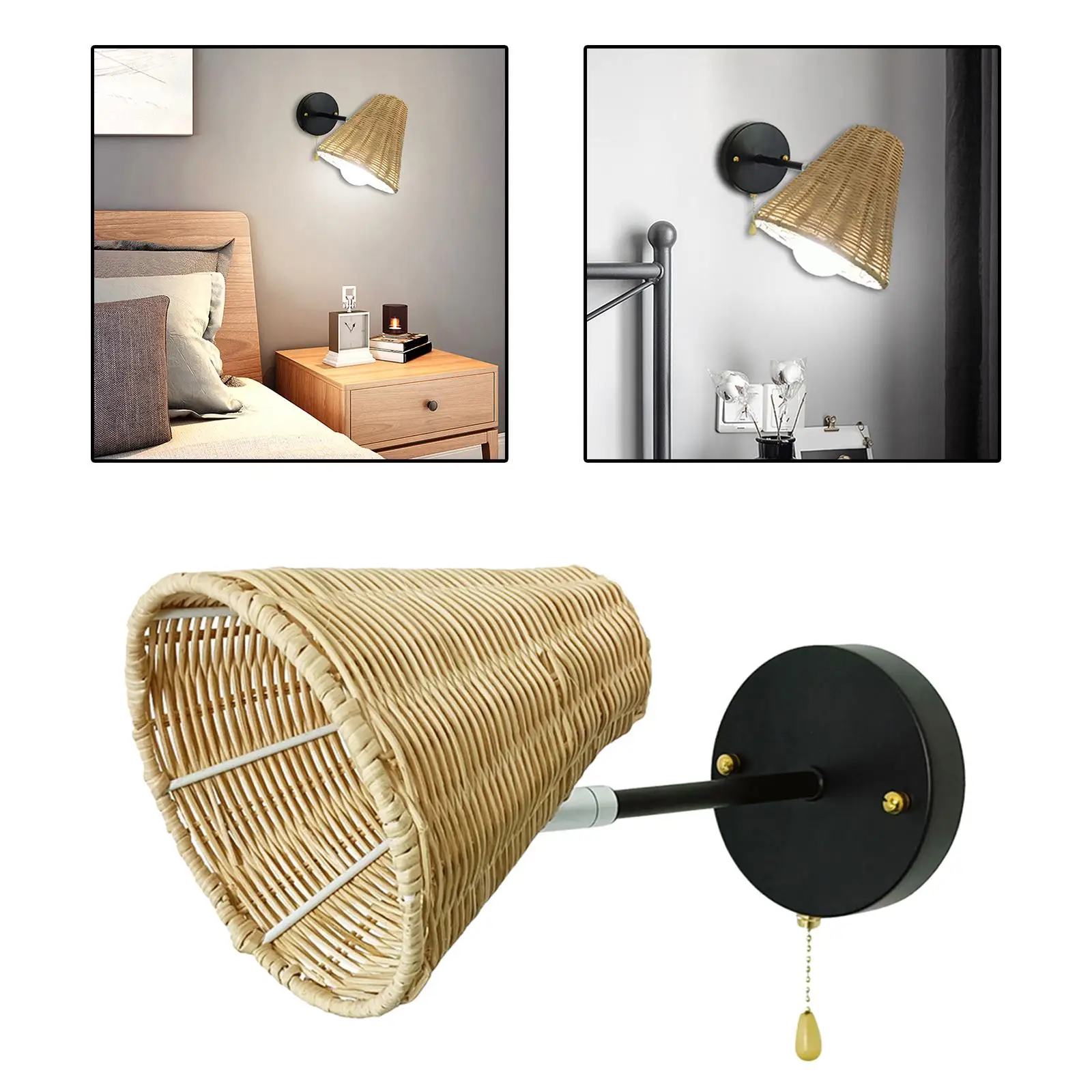 Adjustable Wall Lamp Light Lighting Fixture Sconce with Pull Chain Switch for Bedroom Bedside House Living Room Hallway Decor