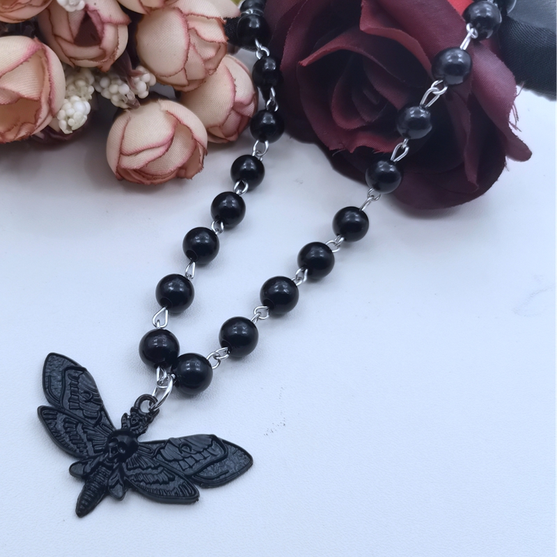Gotische Schädel Motte Anhänger Halskette Perlenkette antike heid nische gotische Halskette Herren-und Damen schmuck Geschenk zubehör – Detail 2