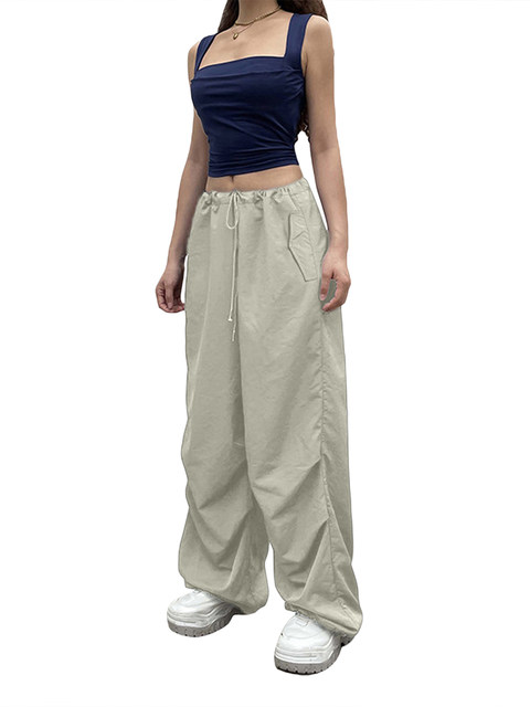 Women Baggy Cargo Pants Drawstring Low Waisted Casual Loose Pants Trousers  with Pocket Streetwear