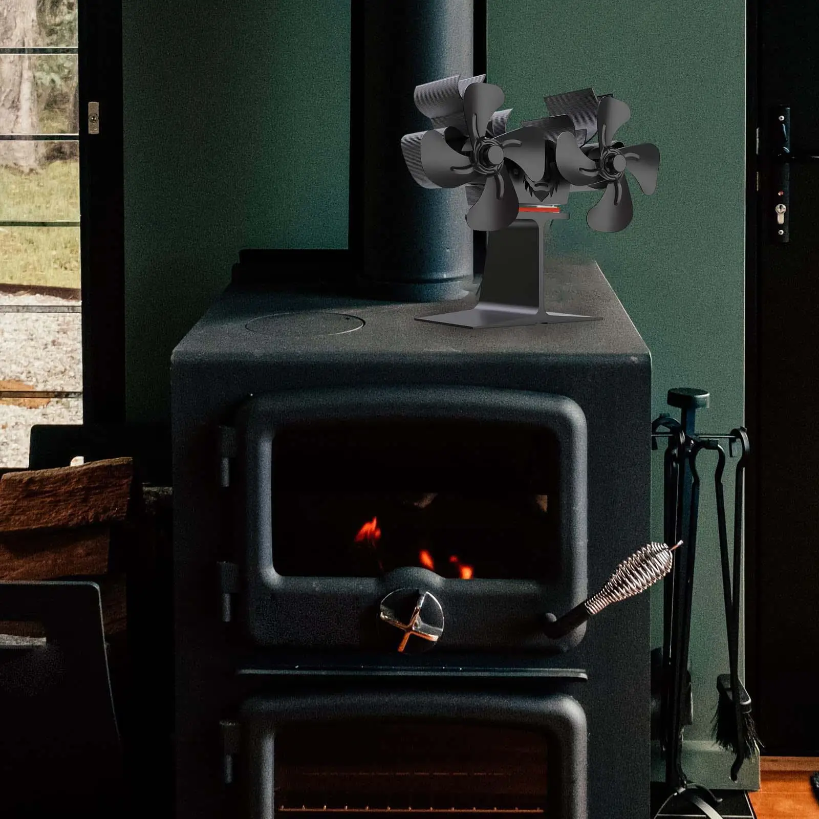 Heat Powered Fireplace Fan with Double Motors Versatile Professional Black