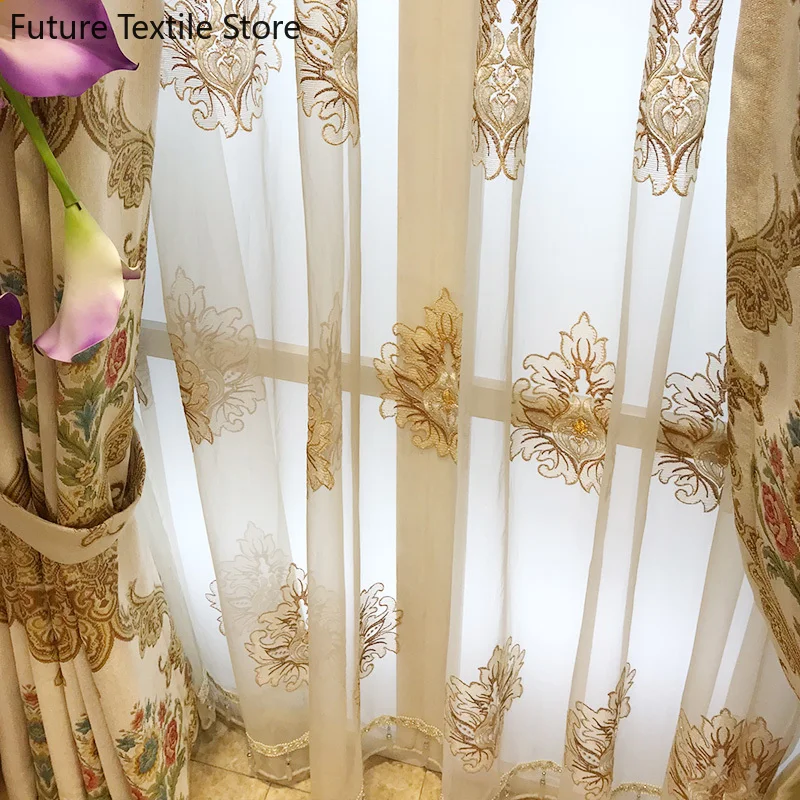 European-style High-end Plant Flower Curtains for Living Room Bedroom Blackout Window Screen Curtain Custom Finished Product