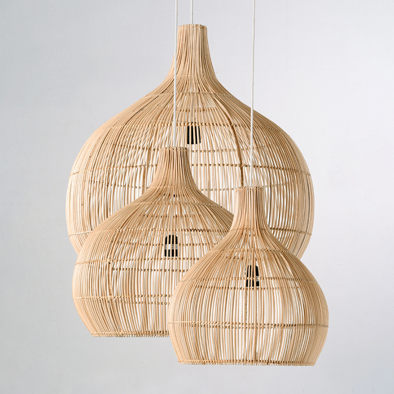 Chinese Style Birdcage Rattan Pendant Lamp HandWoven Suspension Idoor Lighting Homes Decor for Living Dining Room Restaurant Bar